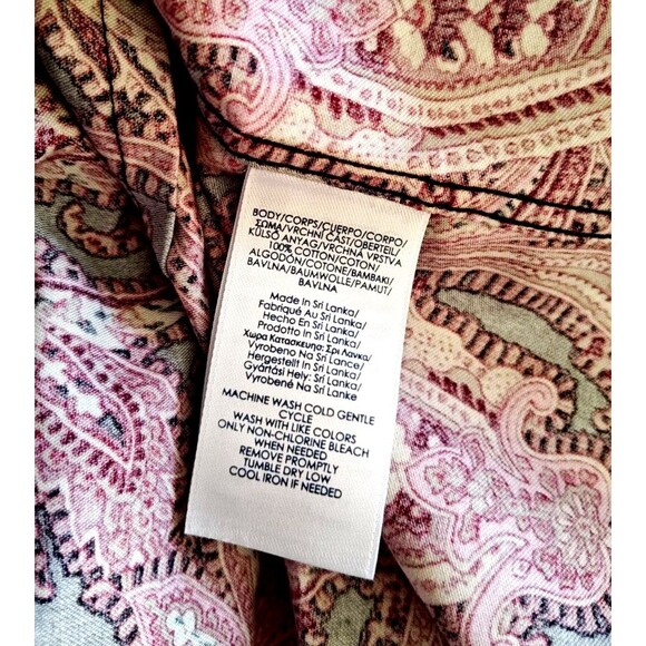 Chaps No Iron Button Front Black & Pink Paisley 100% Cotton Blouse size 2X - Picture 4 of 4